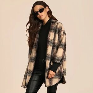Lulus Layer On The Cozy Beige Multi Plaid Oversized Shacket